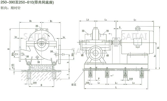 SOW中开泵（250-390 ~ 250-610）安装尺寸